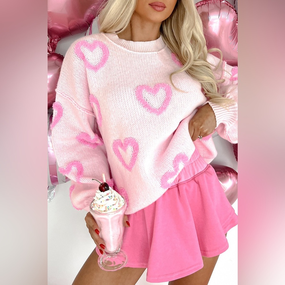 Heart Shape Bubble Sleeve Baggy Sweater